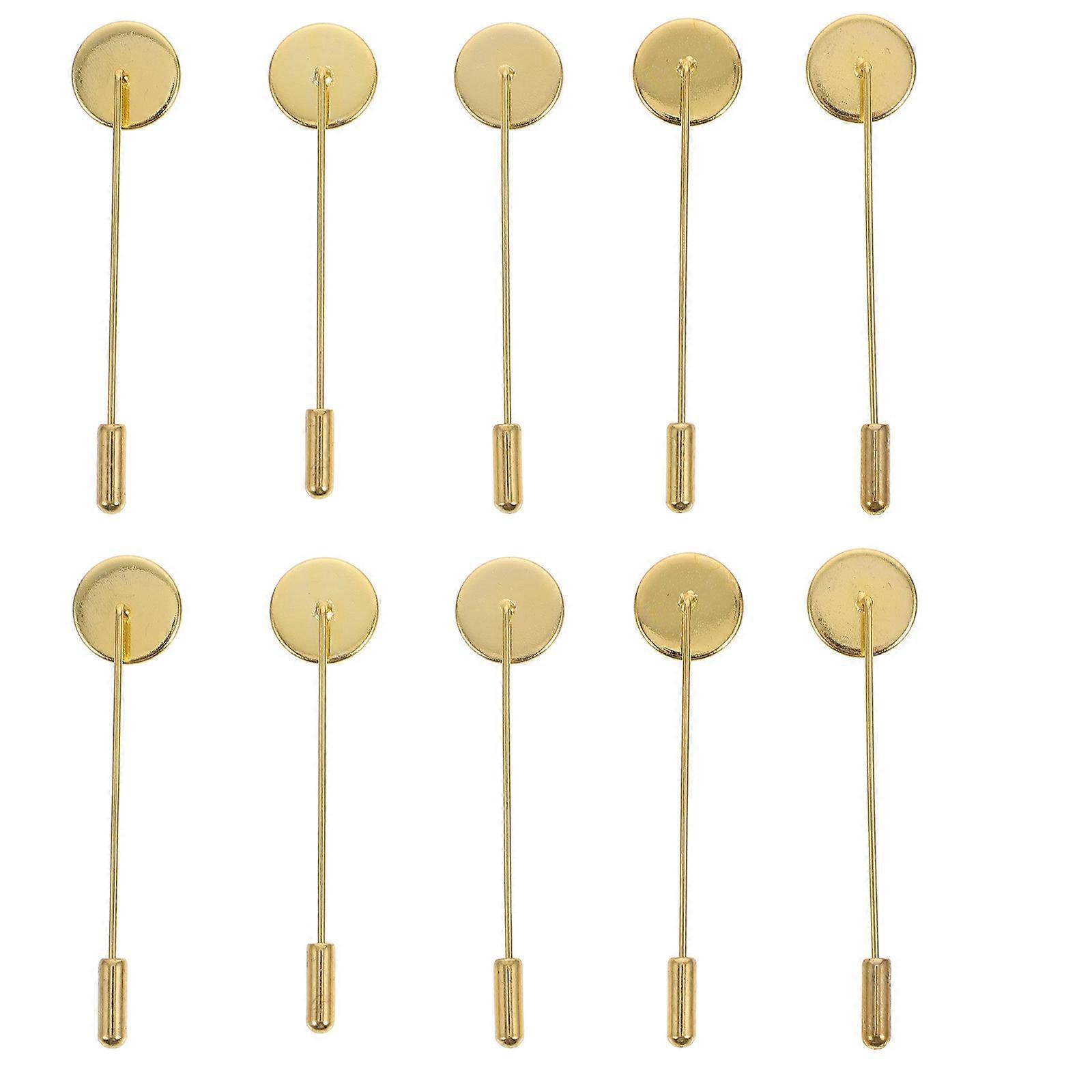 10pcs Long Pin Brooch Base Round Tray Safety Pin Lapel Stick Brooch Base