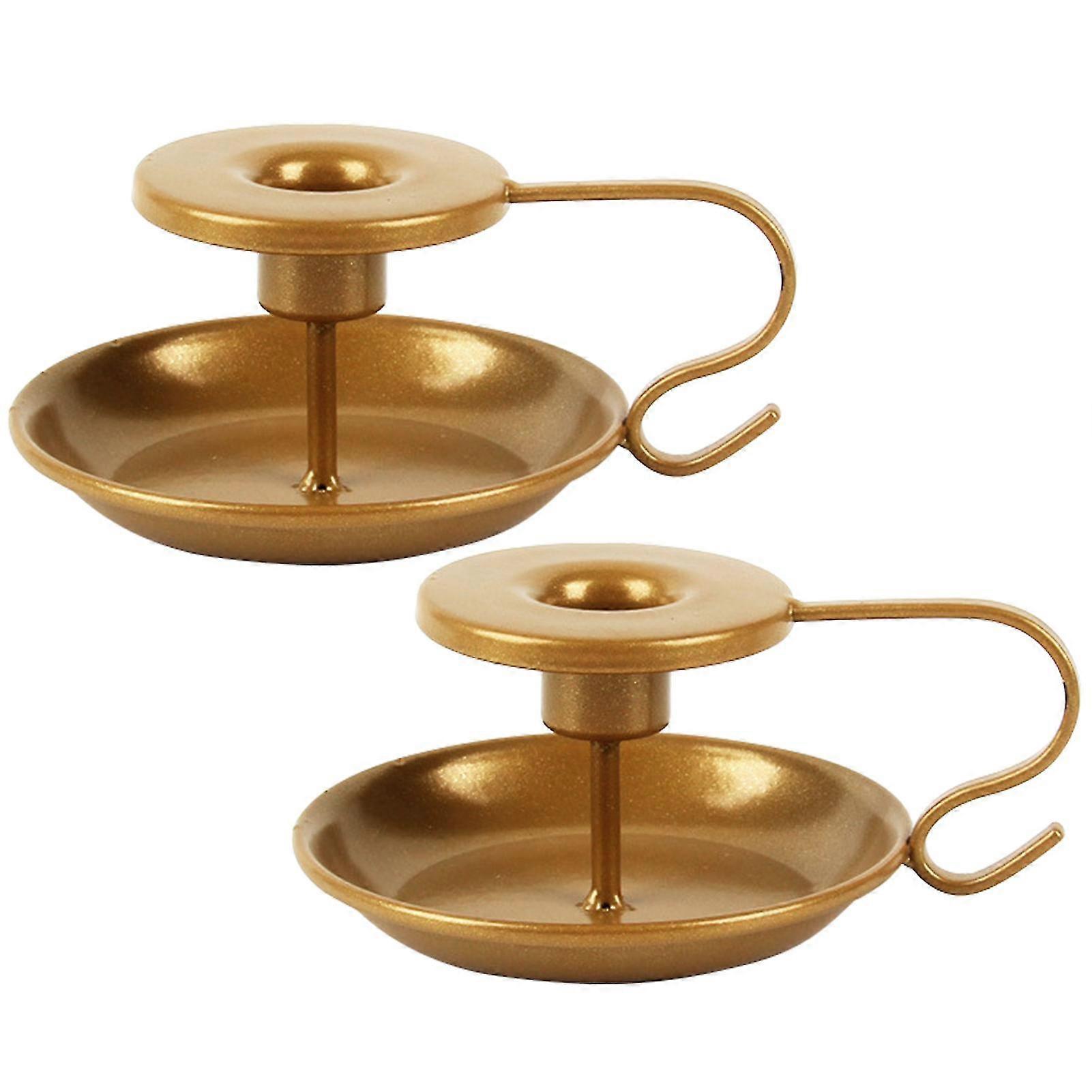 2pcs With Handle Solid Candlestick Holder Home Decor Retro Dining Room For Taper