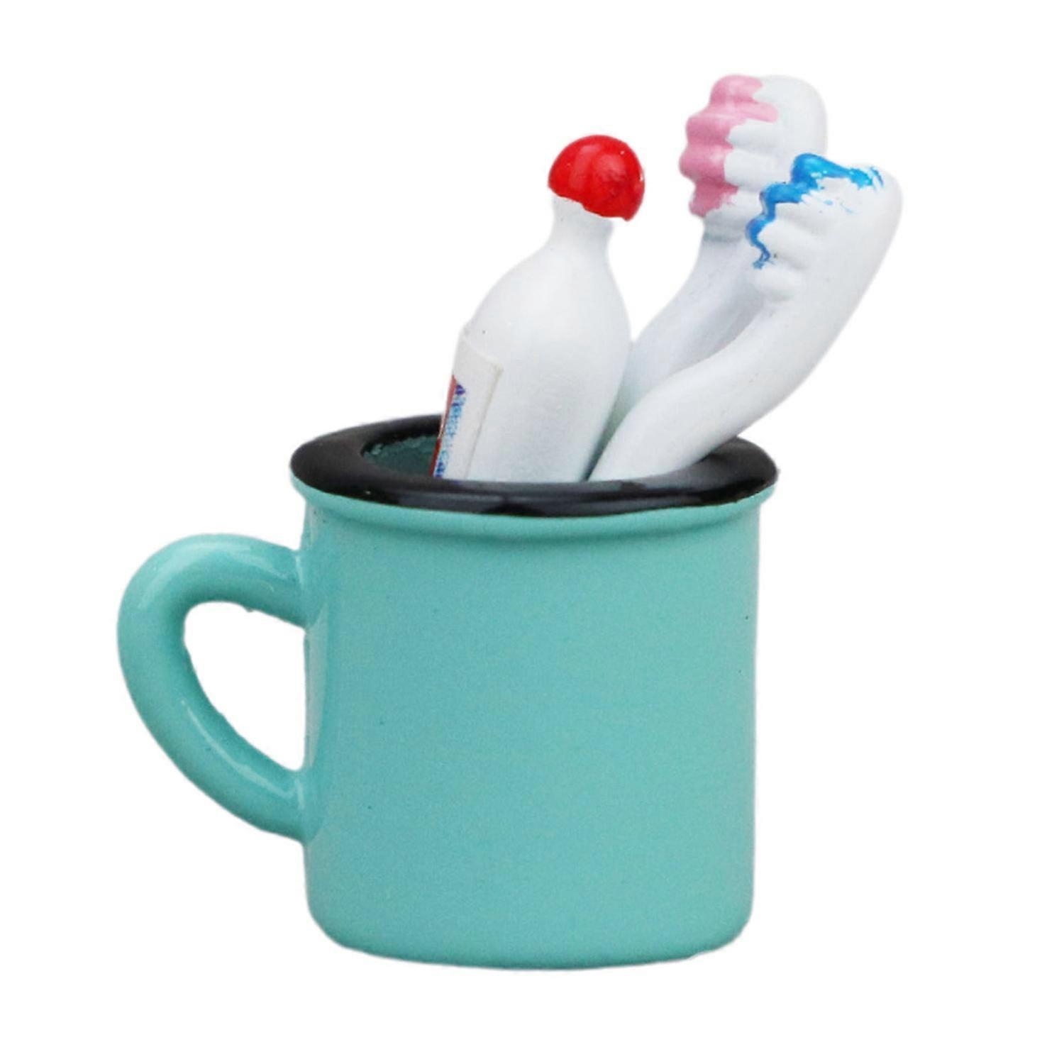 Dollhouse Miniature Match 1:6 And 1:12 Dolls Realistic Alloy Toothpaste Toothbrush Mini Cup Set for