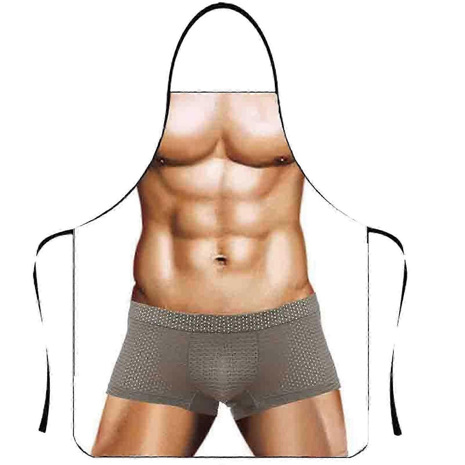 Funny Apron Personality Novelty Clear And Real Image Sleeveless Strap Waterproof Polyester Muscular Man Kitchen Apron