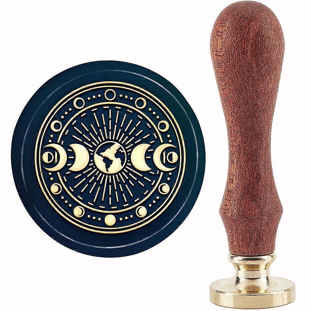 Moon Phase Wax Seal Stamp Earth Sealing Wax Stamp 30mm/1.18inch Removable Brass Head Sealing Stamp with Wooden Handle for Invitations Cards Gift Wrap