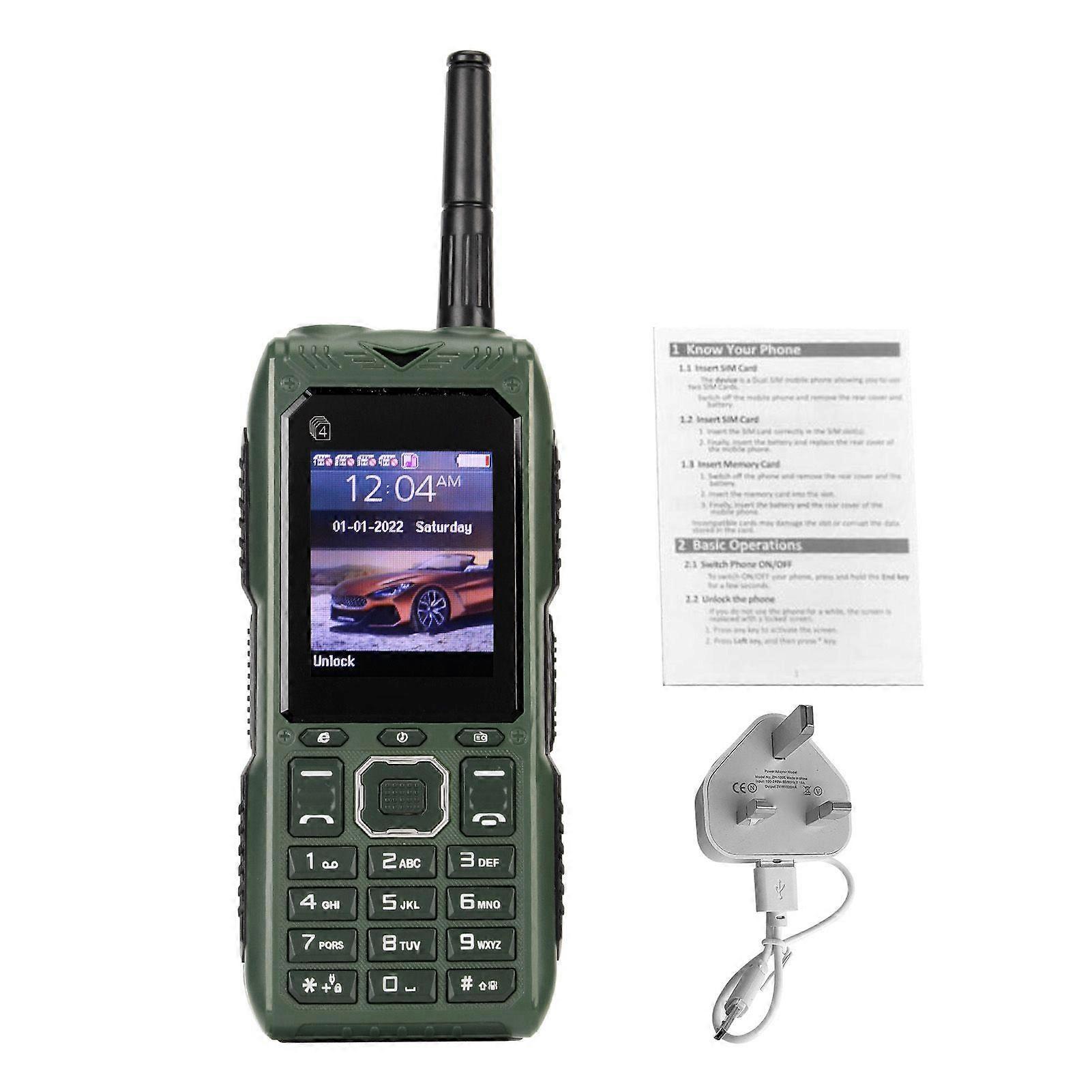 ロック解除されたシニア携帯電話2Gレトロ4カード4スタンバイ2400mAhバッテリービッグボタン携帯電話、アンテナ付き高齢者の子供用100〜240Vグリーン英国