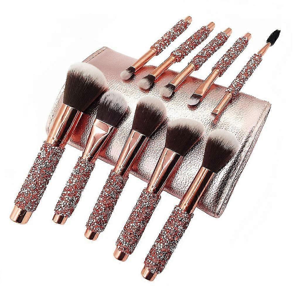 Luxury Makeup Brushes Set 10pcs With Bag Newest Diamond-studded For F And Eyes Make Up Brush Professional Foundation Concealer Eyeshadow Makeup Too