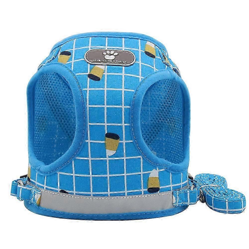 Dog Harness Adjustable Reflective Plaid Vest With Leash Breathable Mesh Pet Supplies