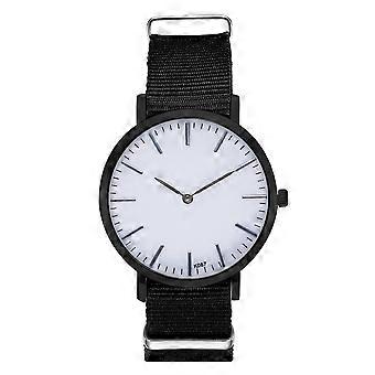 Mannen Vrouwen Mode Horloge Nylon Band Ronde Wijzerplaat Quartz Polshorloge voor Geliefden (Zwart)