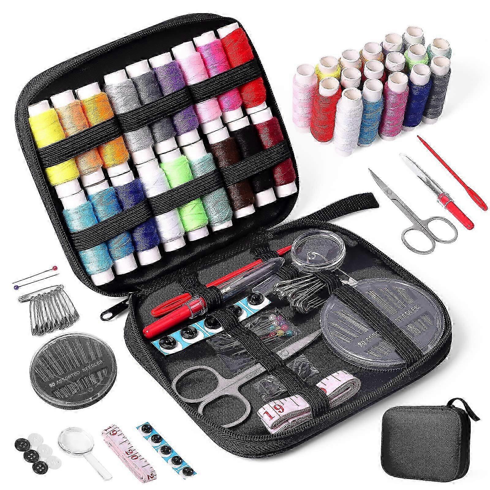 Portable Sewing Kit with Case - Thread, Scissors, Needles, Measure for Home Travel Emergency