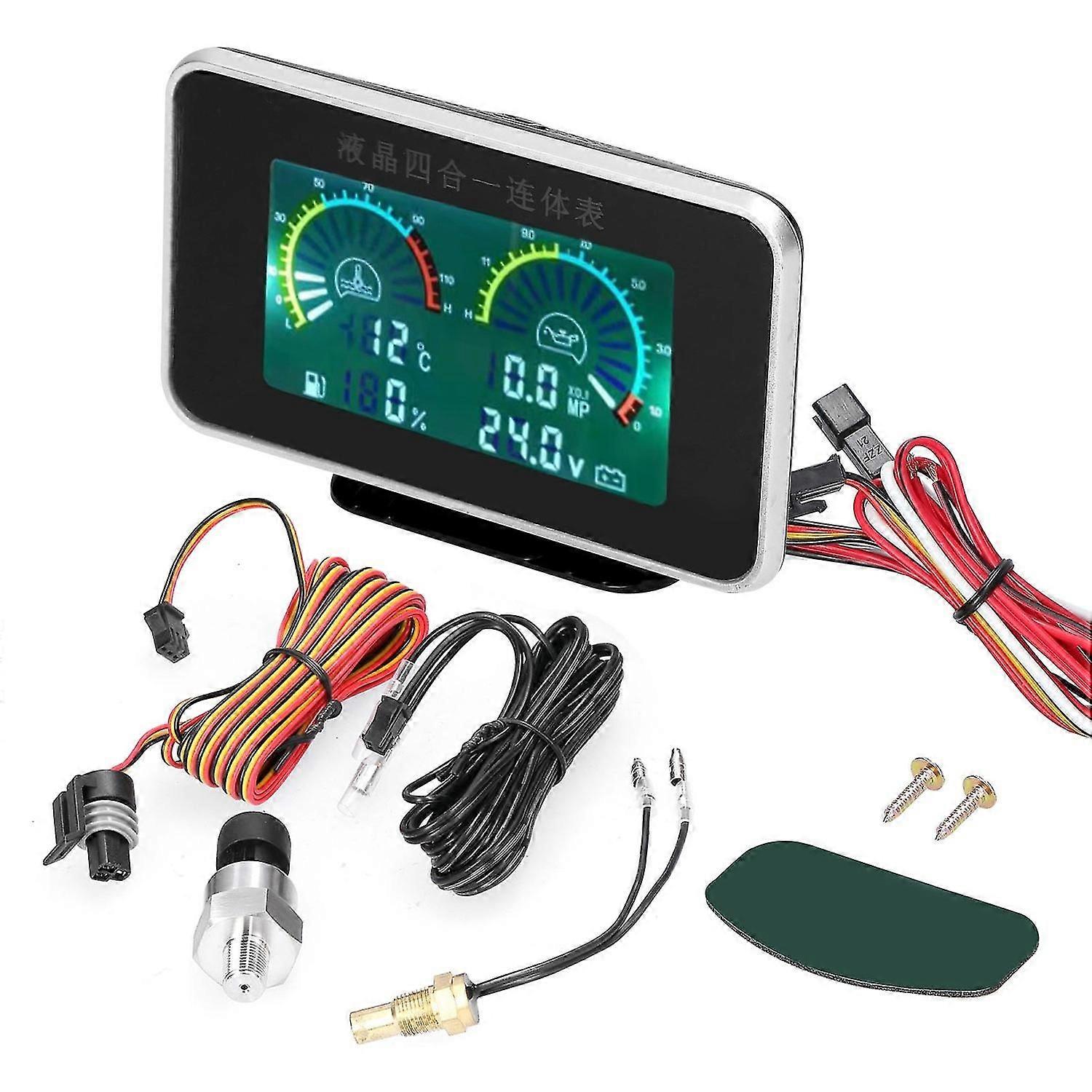 4-σε-1 αυτοκίνητο LCD μετρητή ψηφιακό πίεση λαδιού τάση θερμοκρασία νερού μετρητή καυσίμων καθολικό όργανο