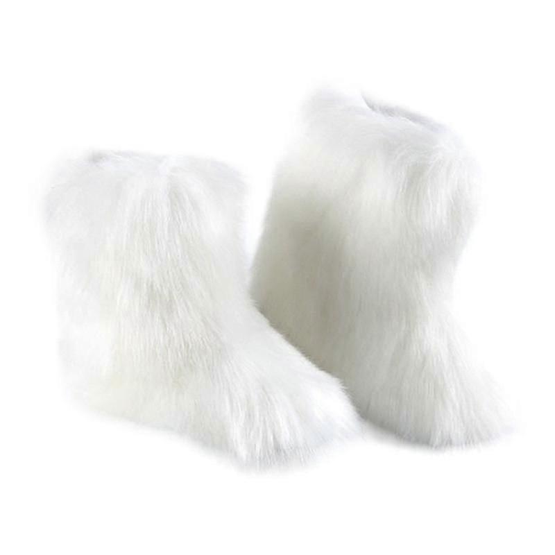 Boty z umělé kožešiny pro ženy Fuzzy Nadýchané chlupaté Kulatý Špička Semiš Zimní Pohodlné Plyšové Teplé Krátké Sněhové Boty Ploché boty Boty do půli lýtek Venkovní Kryté-CE