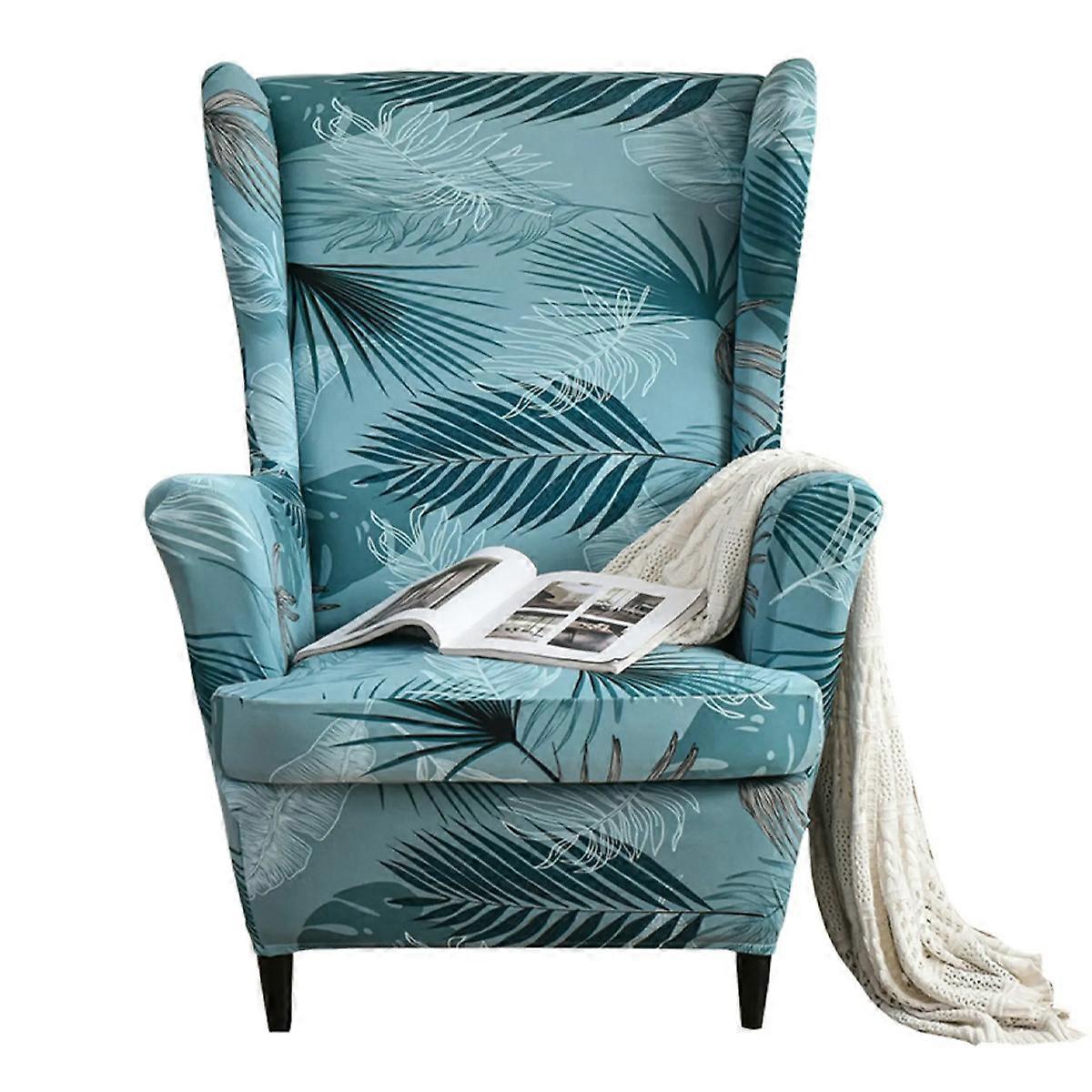 Leaf Print Stretch Wingback Sofa Slipcover