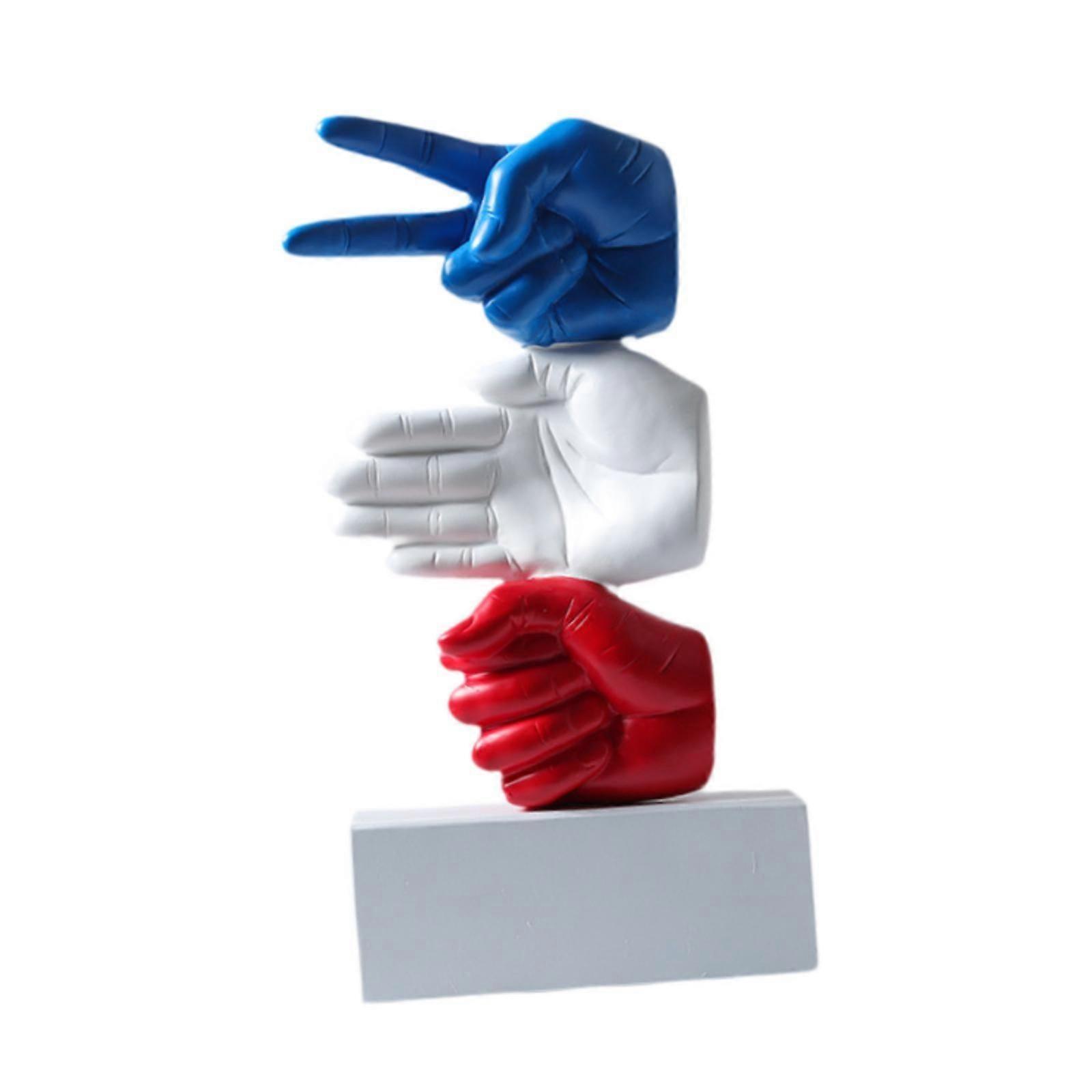 Resin Rock Paper Scissors Statue Tabletop Ornament for Bookshelves Versatile Black Base