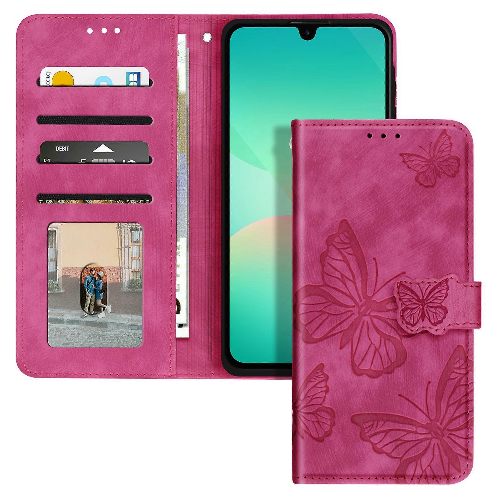 Butterfly Case for Galaxy A26 Wallet and Video Holder, Fuschia