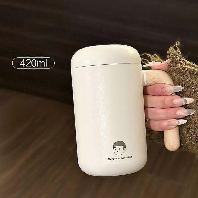 14oz Tumbler with Handle,Double Wall Vacuum Reusable Stainless Steel Insulated Water Bottle-White