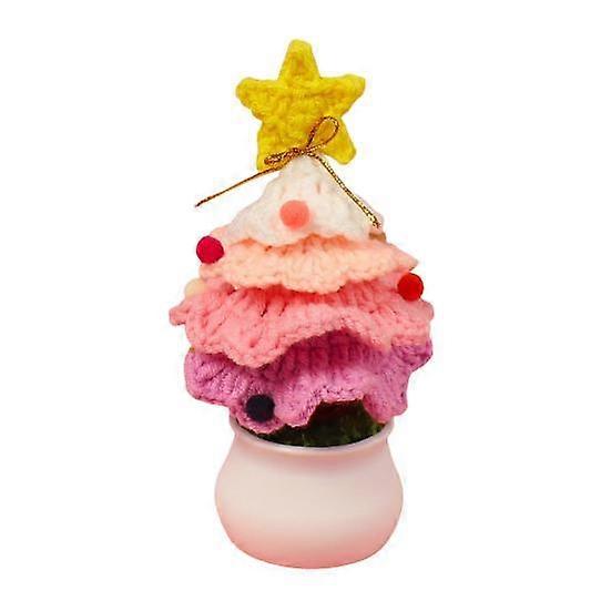 Crochet Christmas Tree Handmade Knitting Xmas Tree Ornaments Potted Plant Desktop Figurine for Holiday Crafting