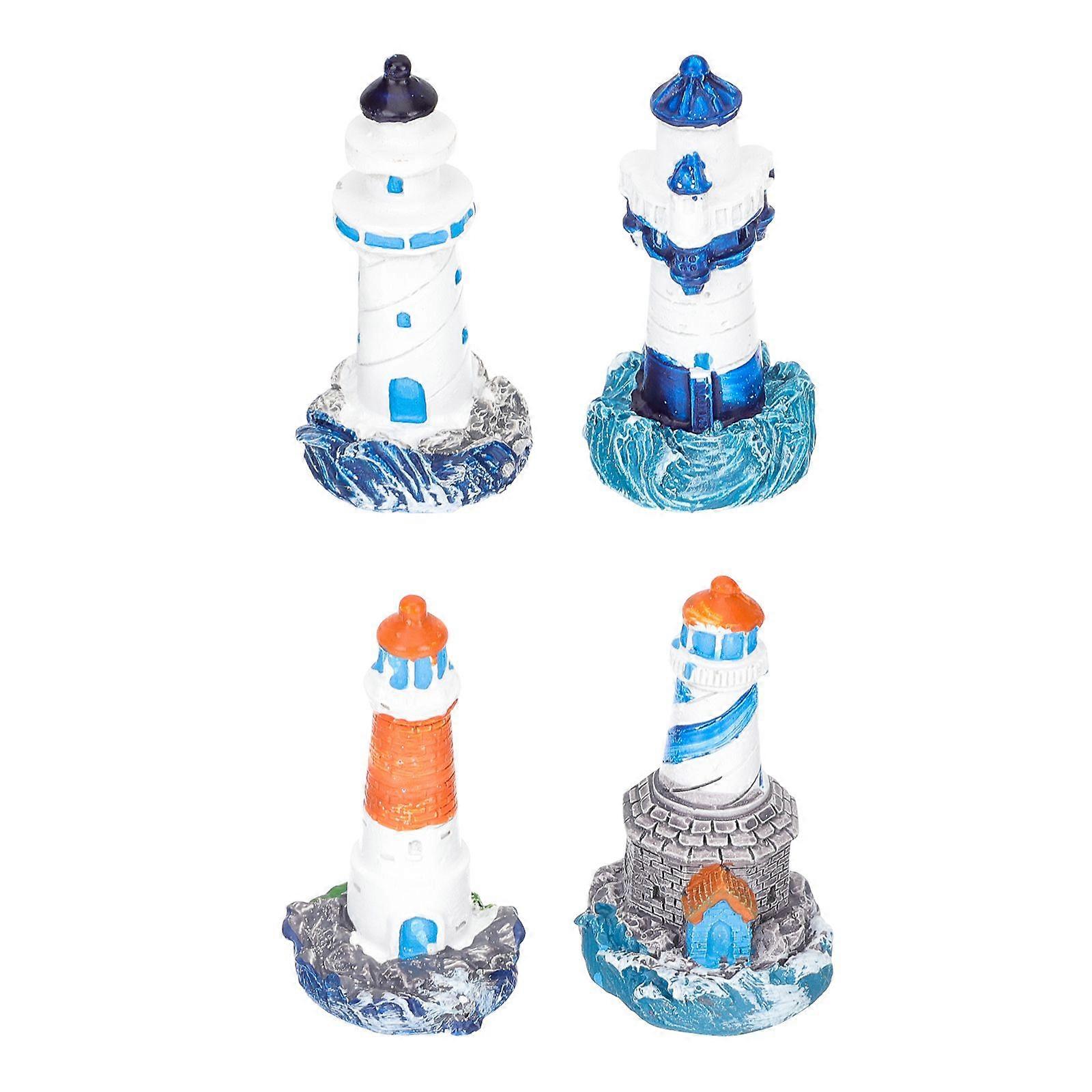 4pcs Mediterranean Style Small Lighthouse Model Prop Ornaments Mixed Style