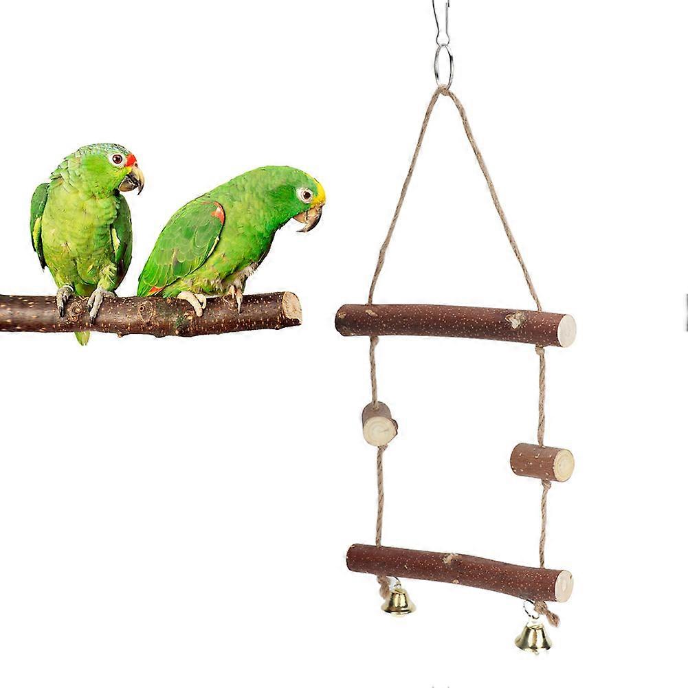 Pet Parrot Wooden Climbing Toy for Large Birds - Bite Resistant with Bells - Bird Cage Decoration (L)