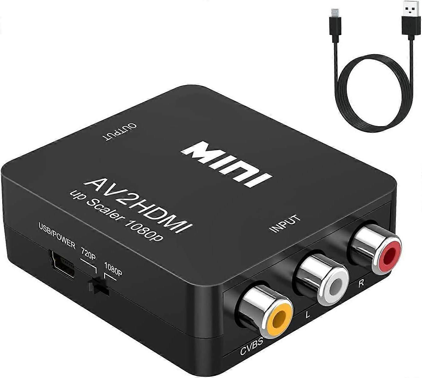 RCA to HDMI Converter, Compatible with PAL/NTSC, 1080P Mini RCA Composite CVBS Adapter for TV/PC/PS2/PS3/STB/Xbox VHS/VCR/Blue-Ray/DVD Players