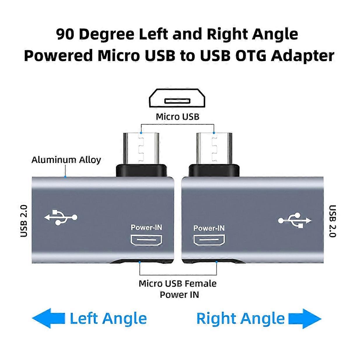 2Pcs OTG Adapter for 90 Degree Left/Right Angle Micro-USB to USB OTG Adapter for Android Phone Table