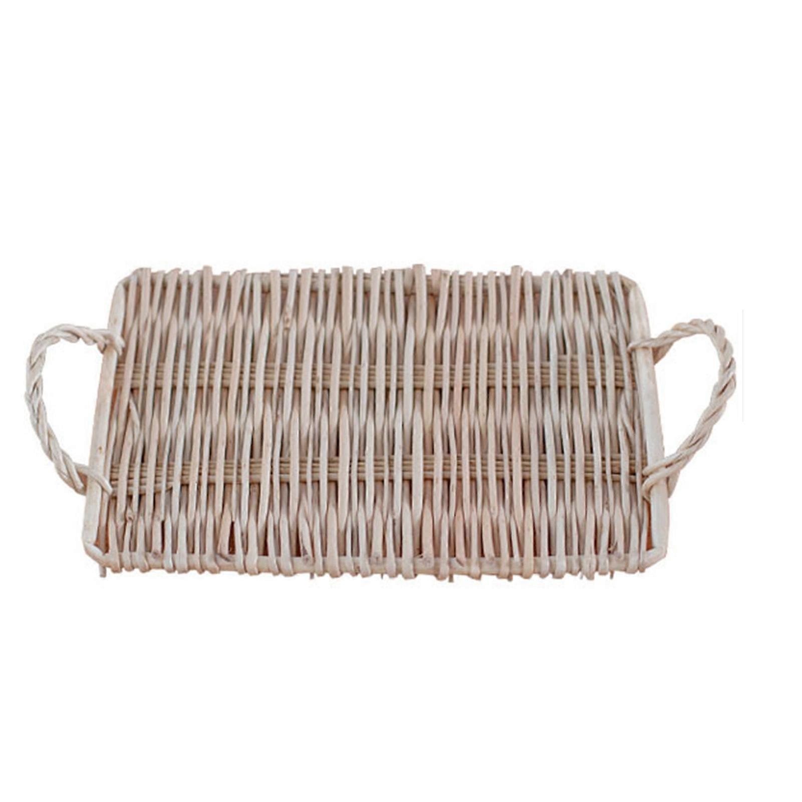 Rattan Decorative Handheld Woven Fruit Snack Bread Tray with Handle for Serving Breakfast Kitchen