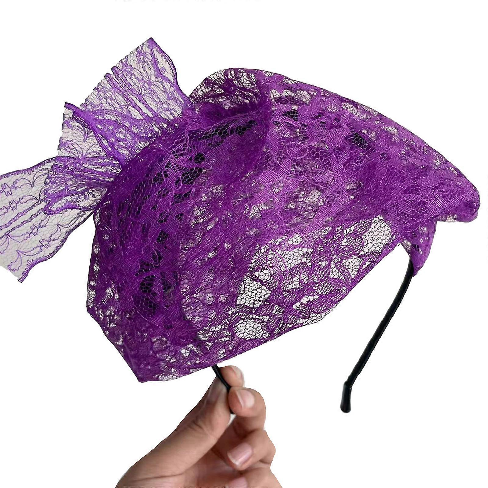 Καπέλο Fascinators Λουλούδι Mesh Κορδέλα Δαντέλα Headband Κόμμα τσαγιού Headwear για τα κορίτσια και τις γυναίκες Αξεσουάρ μαλλιών Νύφη Φουρκέτα Μωβ