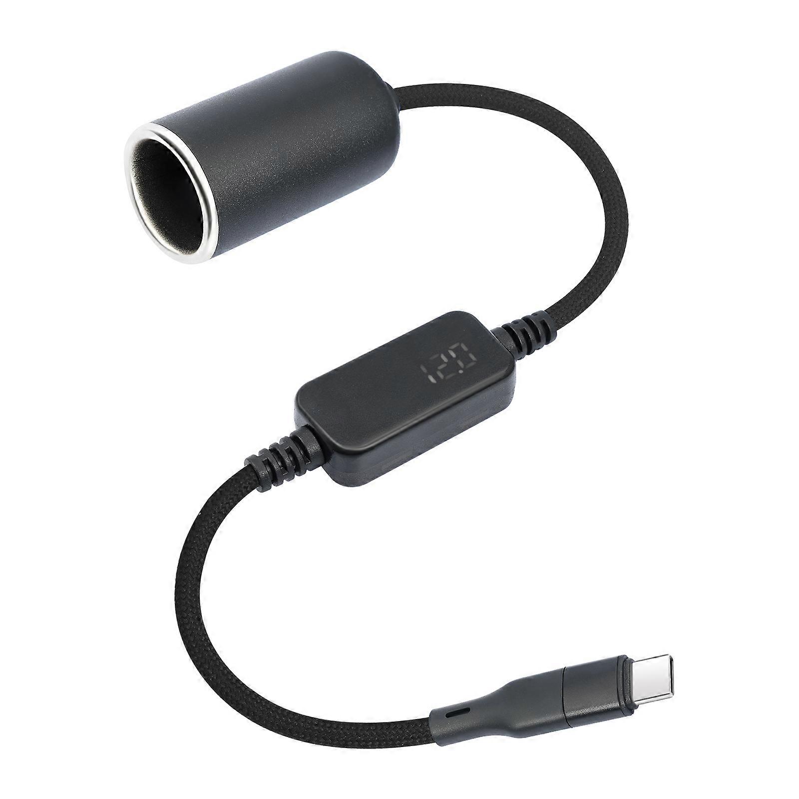 Portable 5V USB C to 12V Car Socket Converter Cable Power Adapter Cord for Dashcam Car Fan LED Light