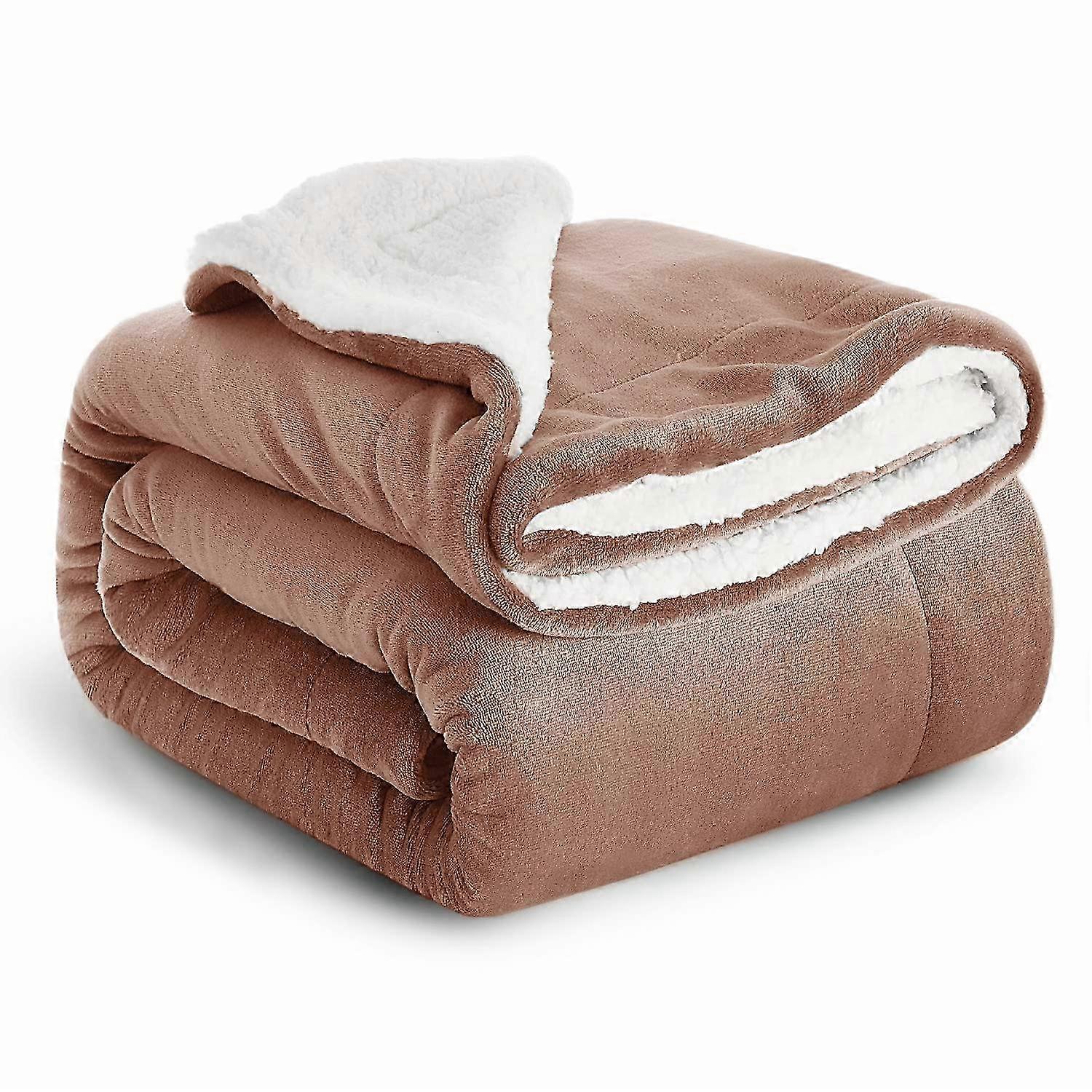 Sherpa Fleece Blanket Bed Throws Blankets For Sofas Soft Fluffy Thick Blanket Reversible Microfiber Throw (Camel, Double (150 x 200 Cm)) hwy