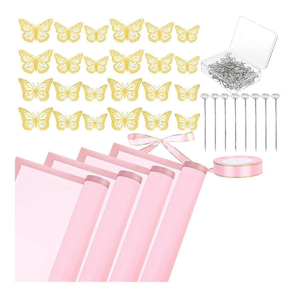40 Sheets Flower Wrapping Paper Set Flower Bouquet Pink