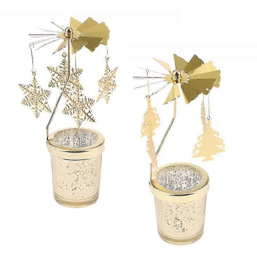 2pcs Christmas Decor Rotating Candle Tea Light Holder Candlestick
