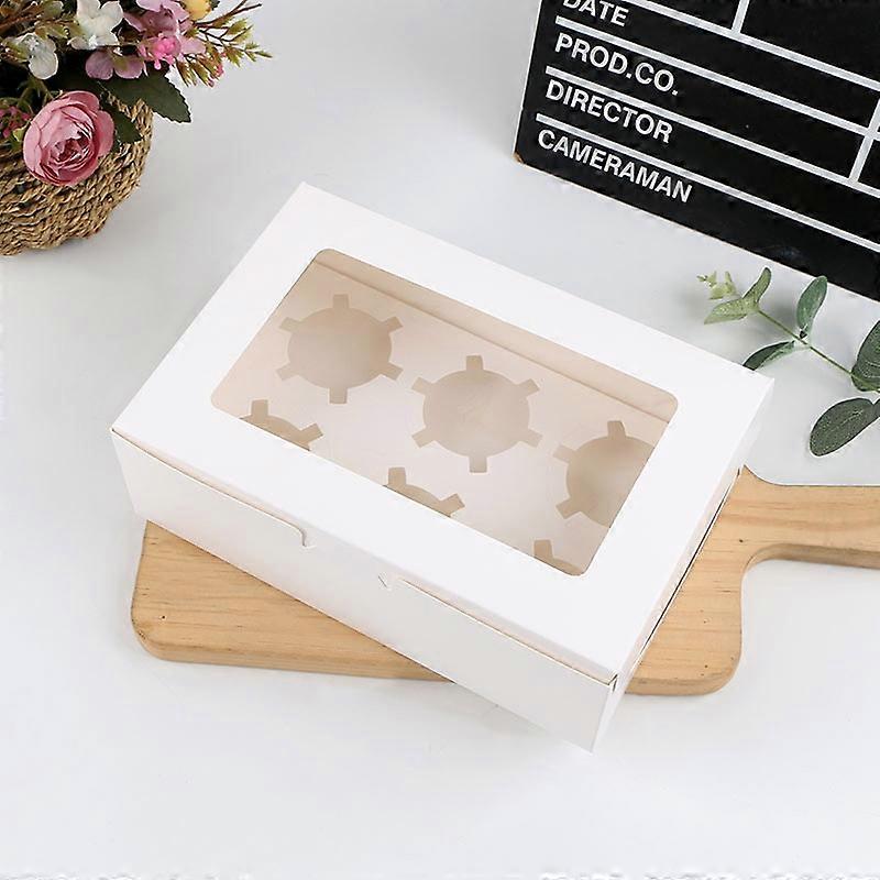 25 PCS Window Cupcake Packaging Box Muffin Cake Box With Inner Support, Specification: 6 In One (White)