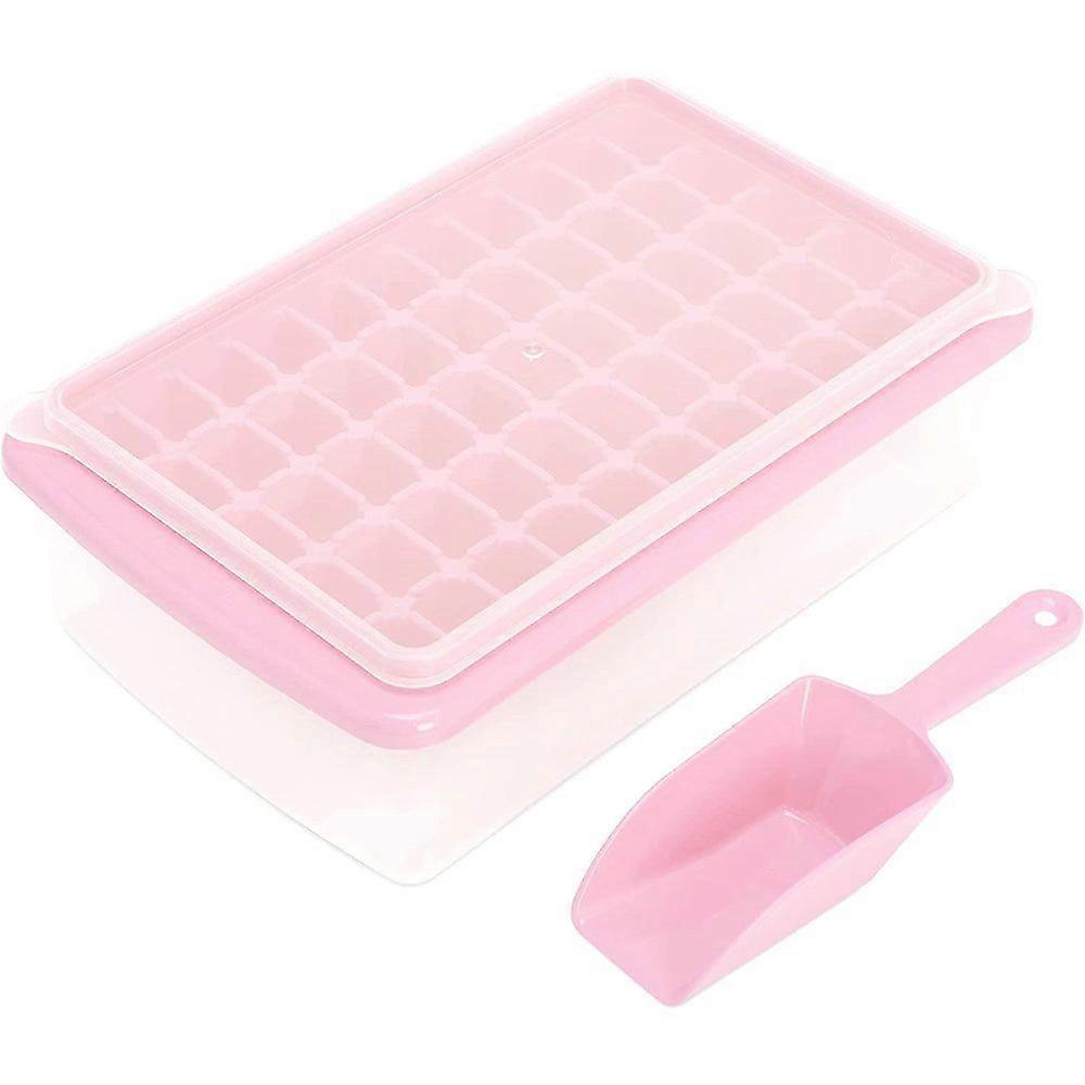 Pink Ice Cube Tray Mould with Lid & Storage Box, 55-Cube Capacity, Easy Release, Includes Ice Scooper