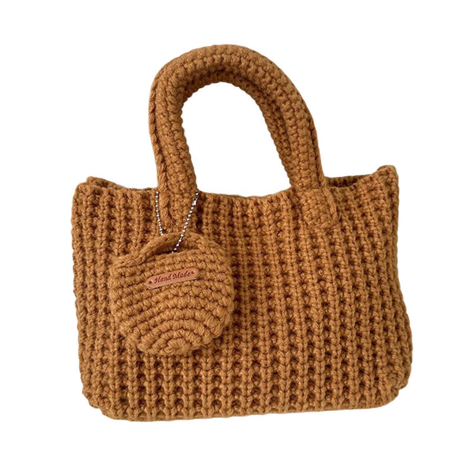 Creative Handmade Knitted Bag Soft Practical Yarn Top Handle Bags Soft Handbag for Shopping Dates and Enhancing Style Orange color