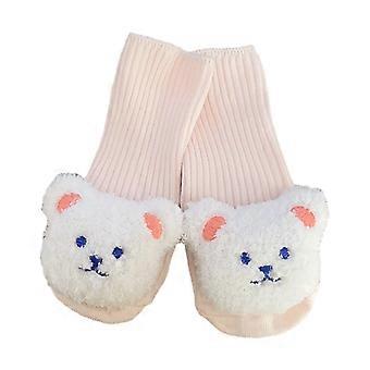 Cute Bear Floor Socks for Baby Girl Boys Toddler Unisex Prewalker Flat Shoes AntiSlip Baby Walking Shoes for Indoor  Light pink and white XS