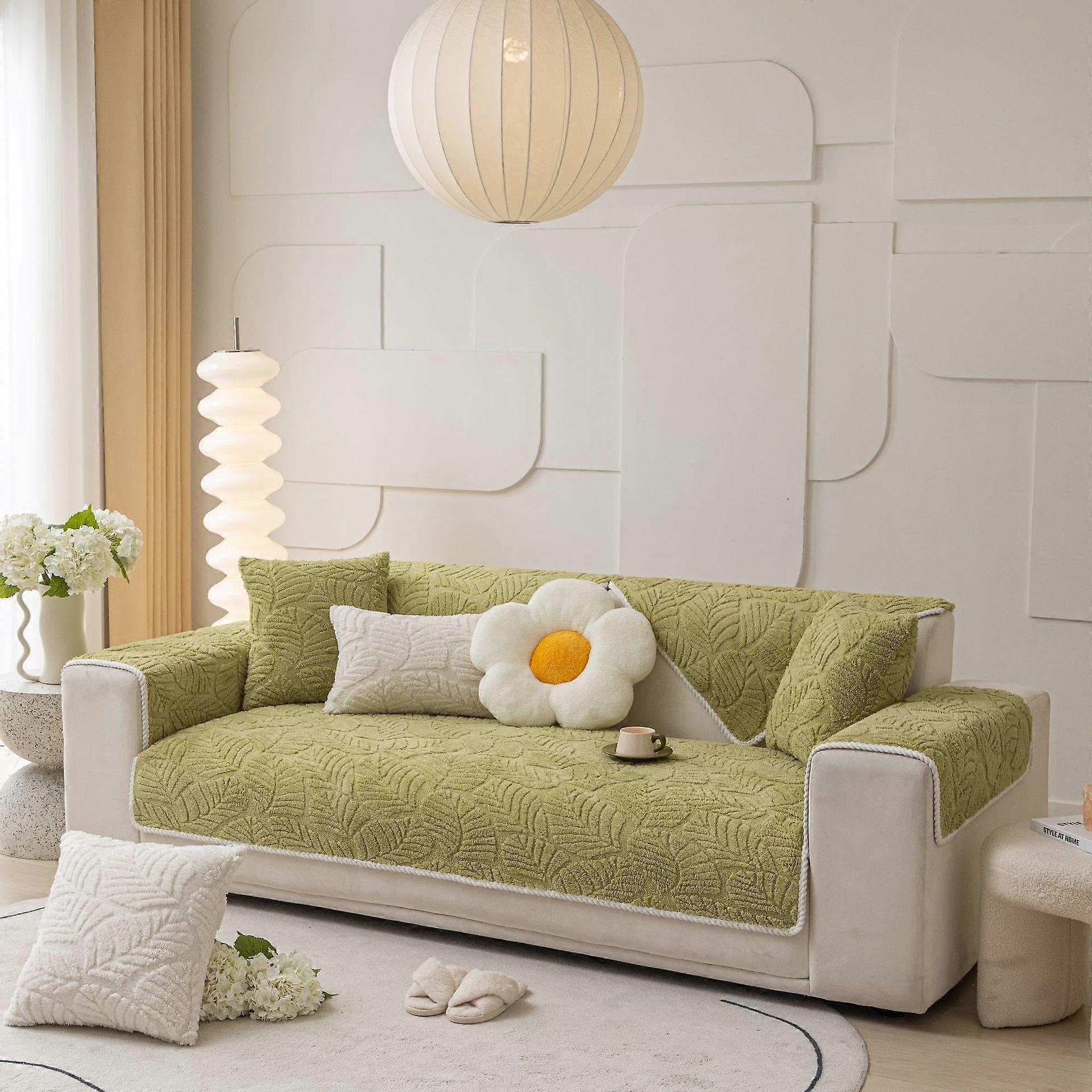Modern Shu Velveteen Sofa Cover Living Room Leaf Jacquard Sofa Towel Anti-slip Solid Color Sofa Protector Slipcovers Removable