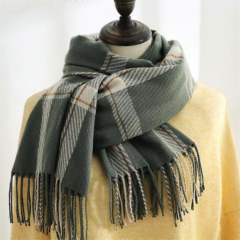Winter women's scarf shawl cashmere texture tassel plaid small fresh scarf green