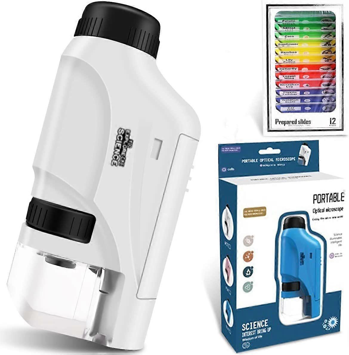Handheld Pocket Microscope  60x-120x +12 pcs Color Specimen, Led Light Portable Mini Microscope Gift For Child
