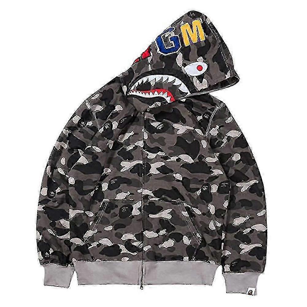 新款TrendHoodie迷彩印花棉休闲松散拉链连帽夹克男女款