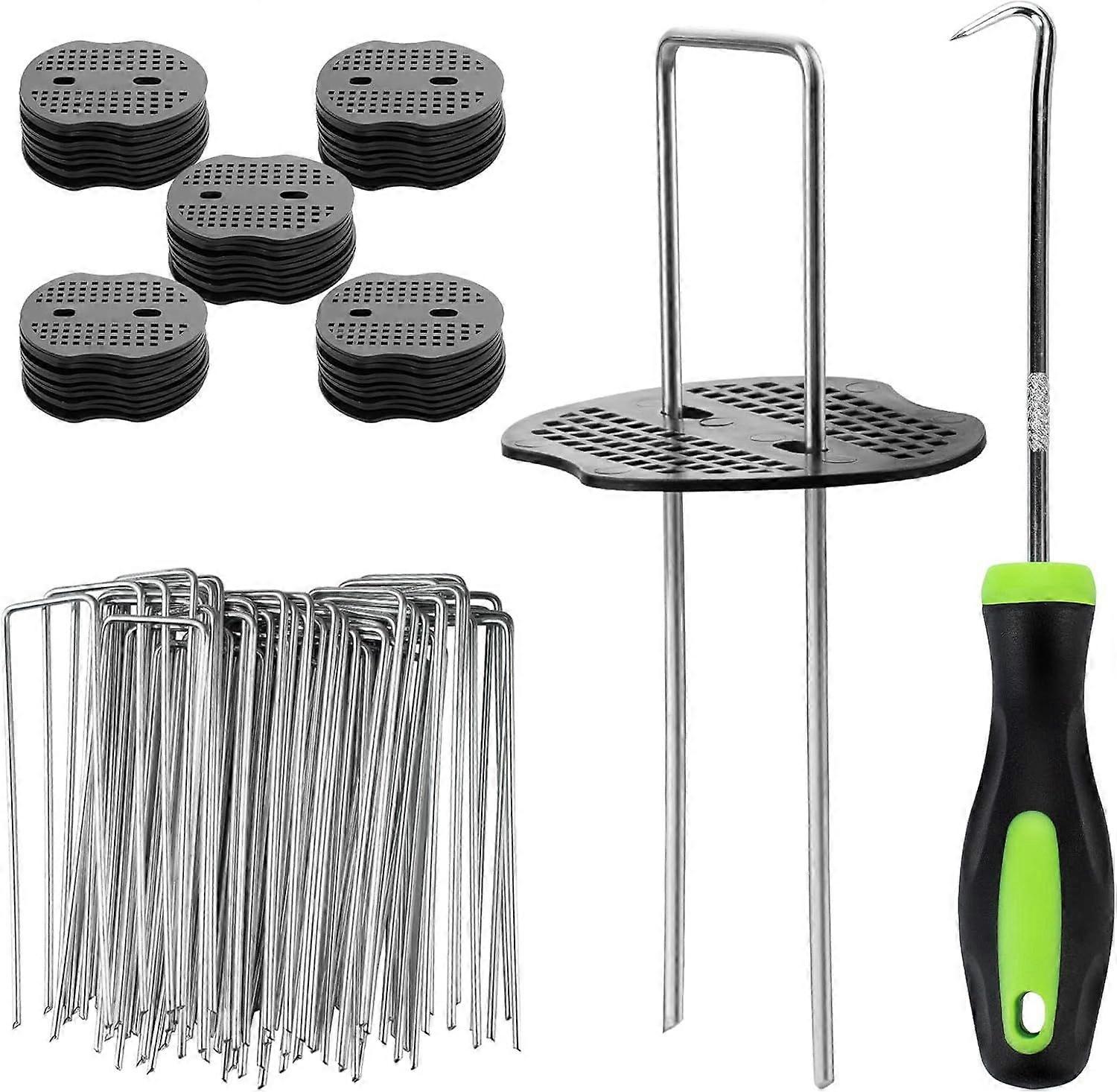 50 Garden Stakes with 50 Washers - Fixing Stakes for Mulching and Gardening Cloths, Fencing and Netting - 150x40mm 3mm