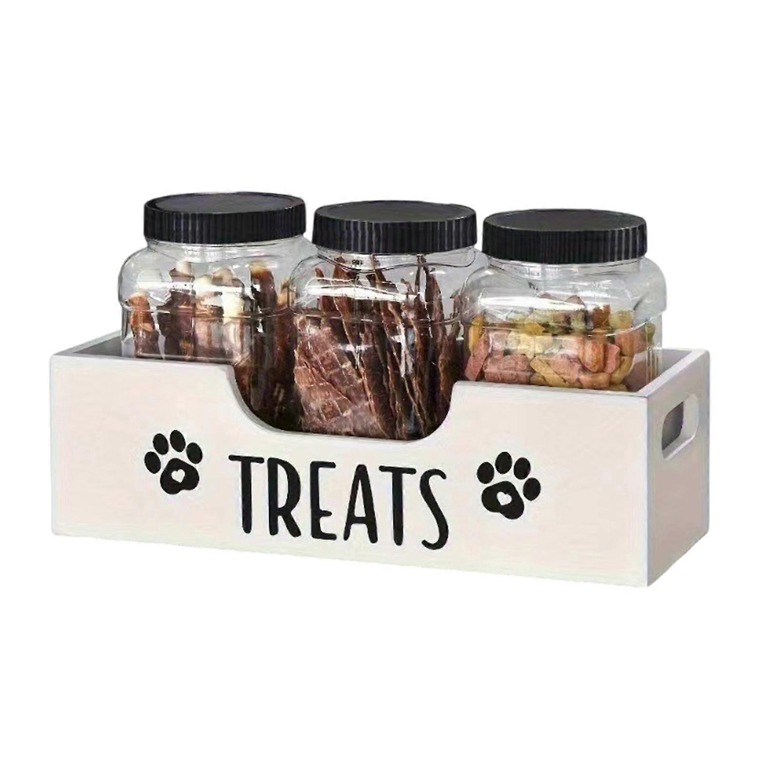Bucolic Style Pet Food Storage System With 3 Secure Containers Snacks Storage Box For Dry Snacks And Kibble Organization White