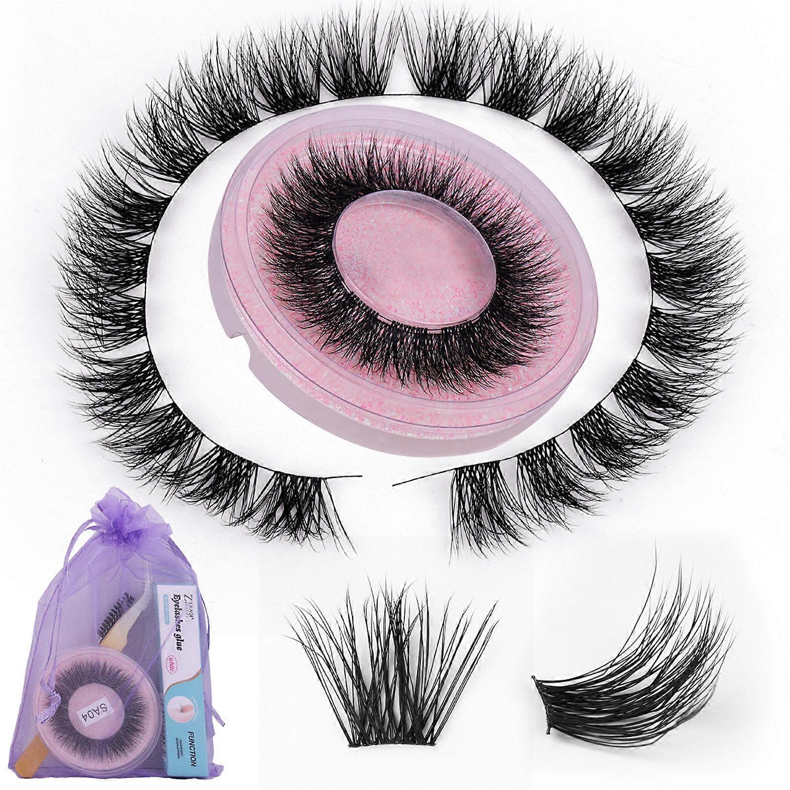Z'LRAQI BEAUTY DIY Segment False Lash Clusters Free Cutting Individual Fake Eyelashes C Curl Natural-Looking with Glue Eyelash Brush Tweezers