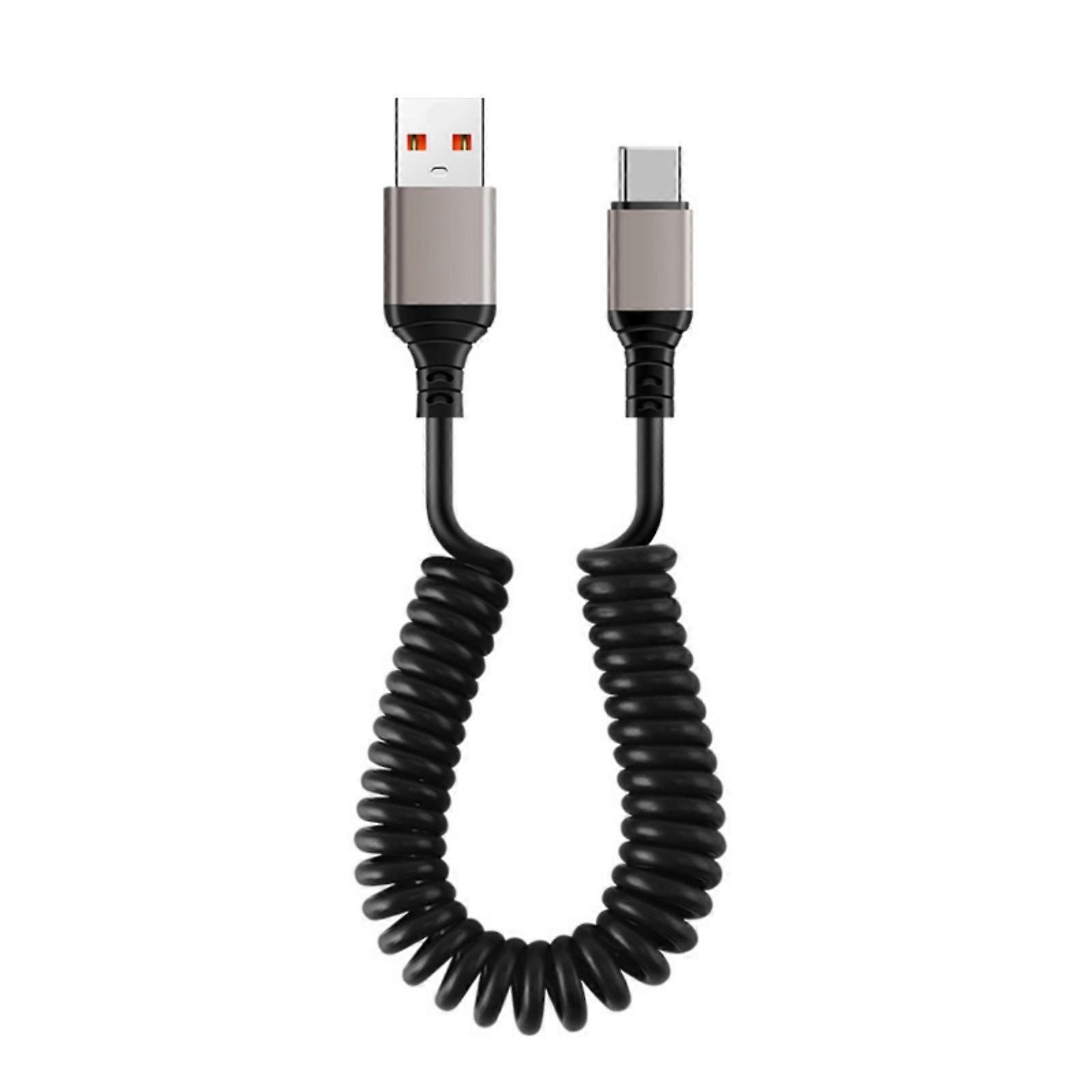 Double End Type C Charger Wire Line USB Type C Spring Coiled Cable with 6A Fast Charging Supports Data Transfer
