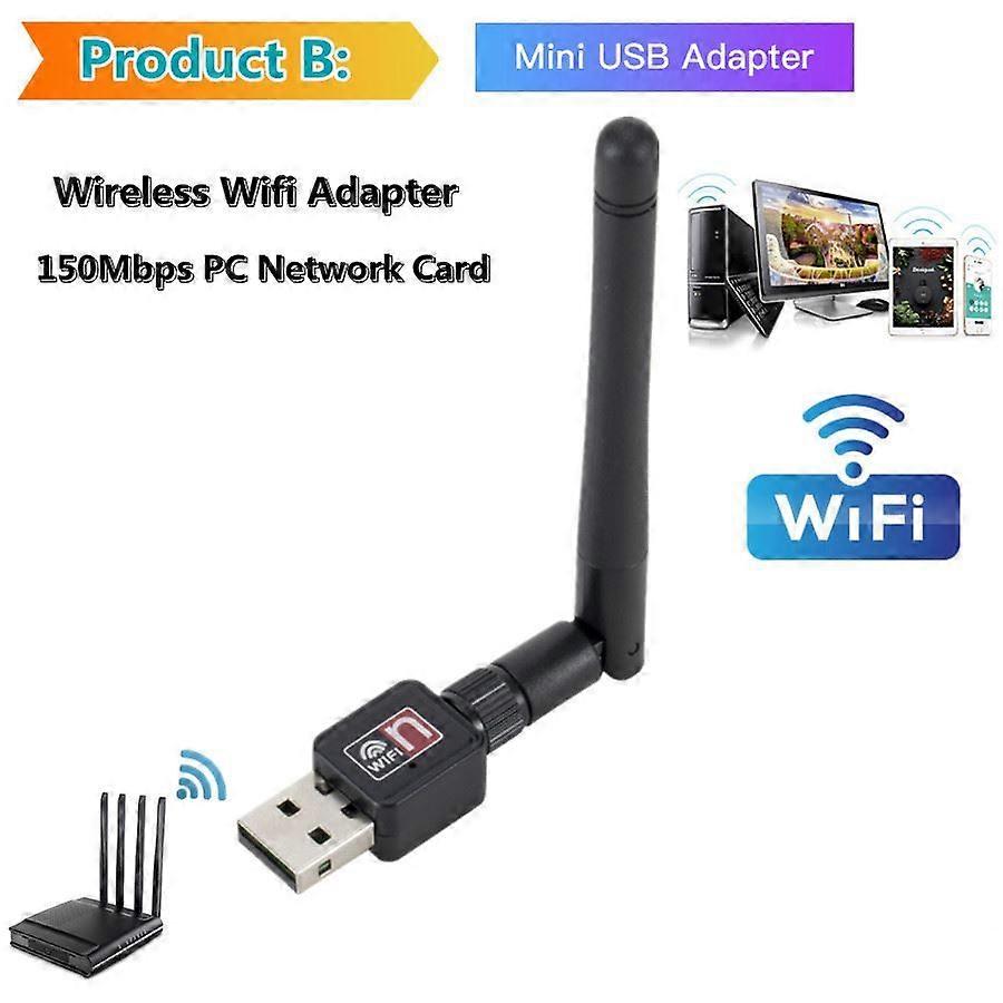 WiFi Wireless Network Card USB 2.0 150M 802.11 b/g/n LAN Adapter with rotatable Antenna for Laptop PC (Options Product B)
