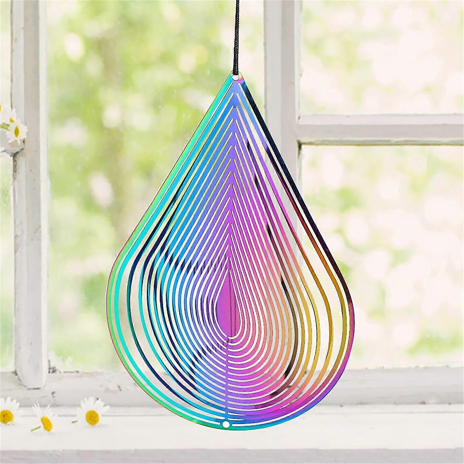 Fashionable! Gradient Color 3D Rotating Wind Chime Stainless Steel  Flowing Visual Effect  Suitable For Outdoor Garden Courtyard Hanging Decoration