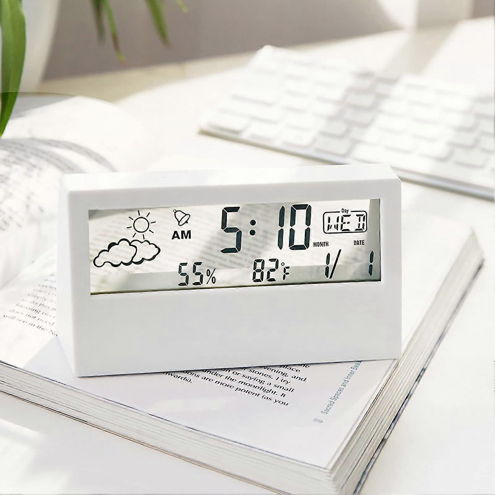 Indoor/Outdoor Thermometer, Digital LCD Hygrometer with LED Display (White Transparent)