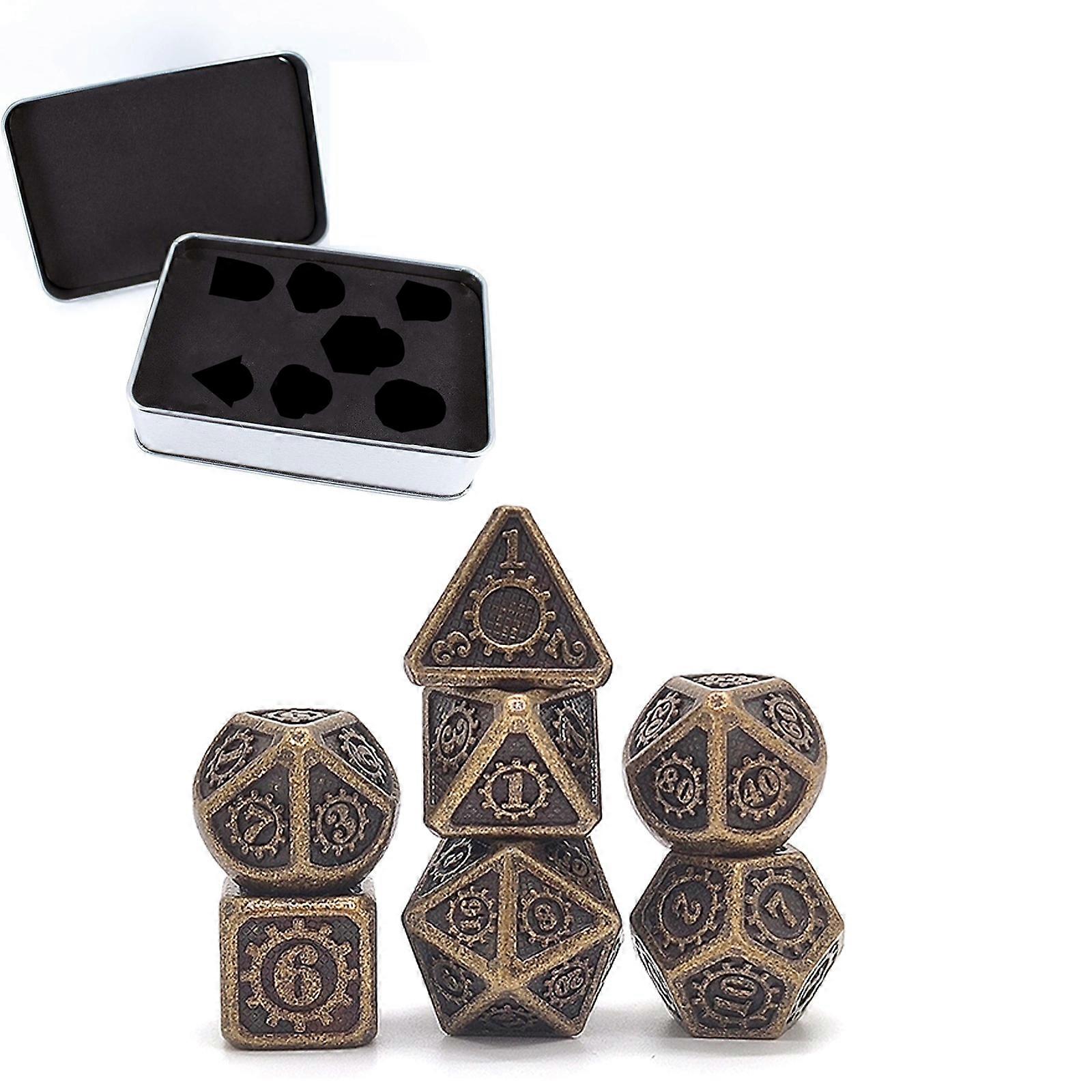 7Pcs Metal Dice Polyhedral Dice Different Sizes Digital Number Dice with Box For Kid Educational Toys DIY Board Games  滚青铜