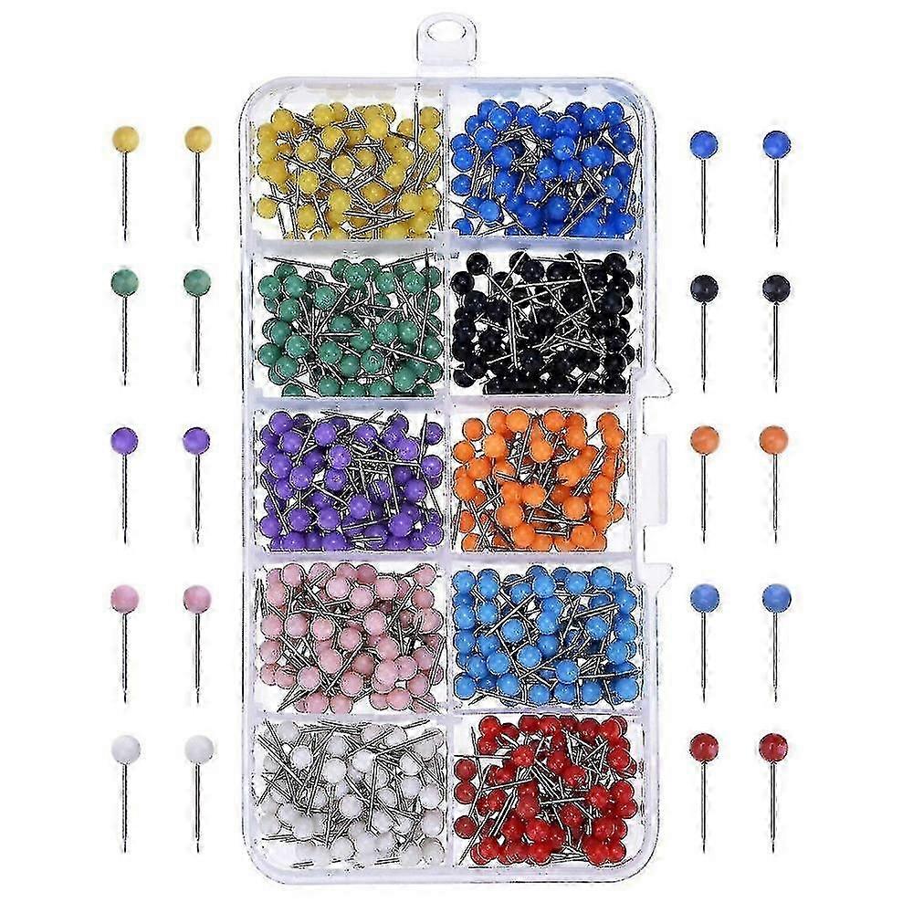 500 Pieces Map Push Pins Map Tacks Plastic Round Head Tacks With Steel Points, 1/8 Inch, 10 Colors VOI