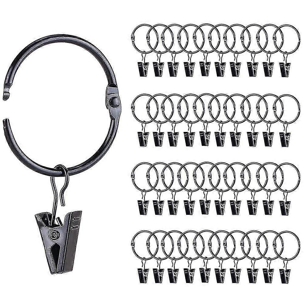 42 Pack Openable Curtain Rings With Clips, 1 Inch, Heavy Duty Rustproof