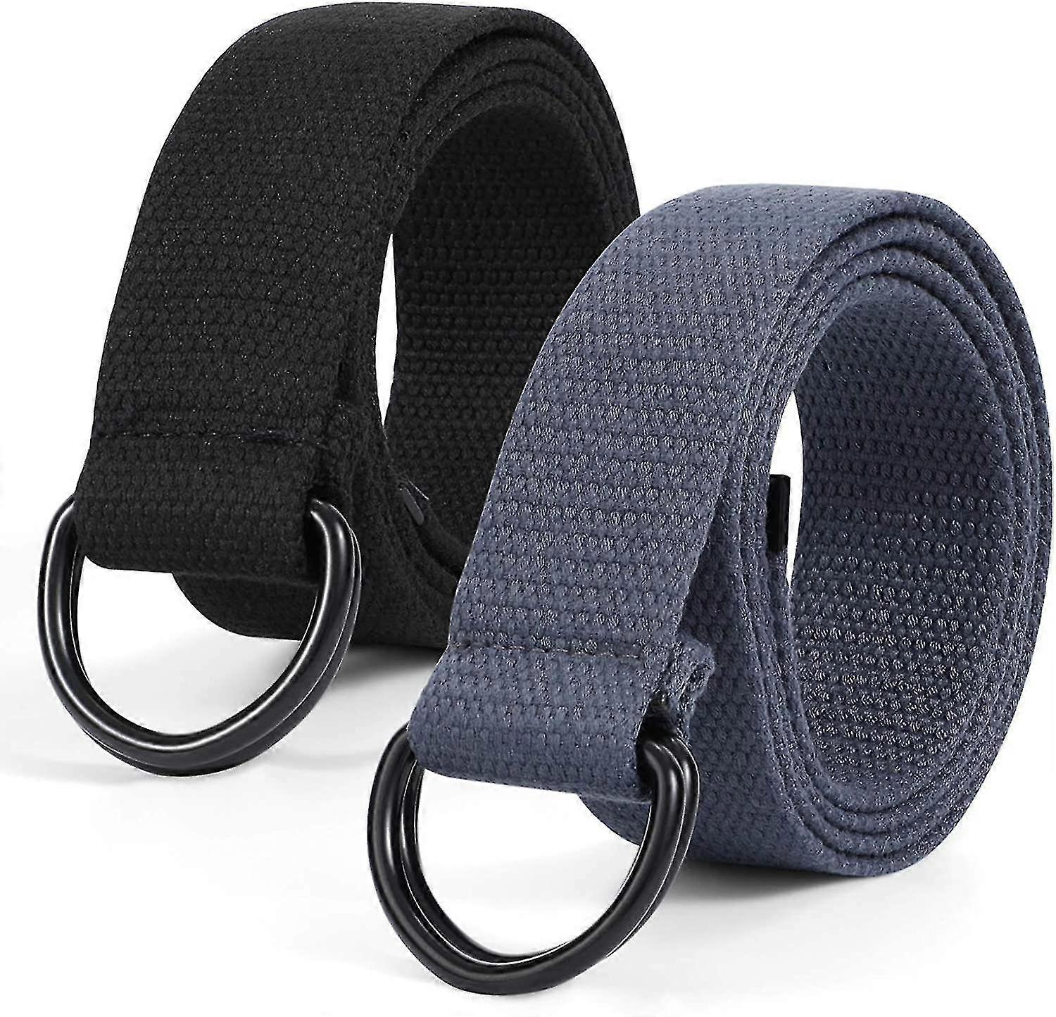 2 Pack Mens Canvas Belt With Double D-ring,durable And Adjustable Casual Web Belt