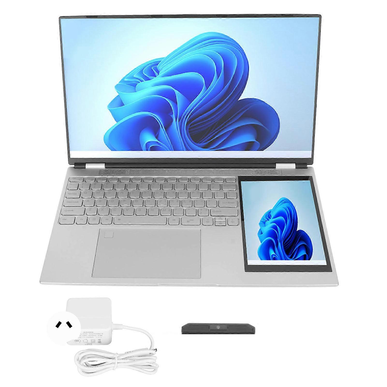 Tela dupla Laptop 1920x1080 15,6 polegadas IPS 1280x800 7 polegadas IPS Touch Screen 16GB Fingerprint Unlock Laptop 100-240V 16GB + 512GB AU Plug