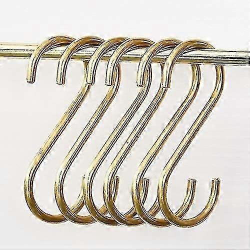 2025, Set of 6 Golden S Shaped Hooks, Durable Brass Hooks for Hanging Pots, Pans, and Coffee Cups in Kitchen or Bathroom Spaces