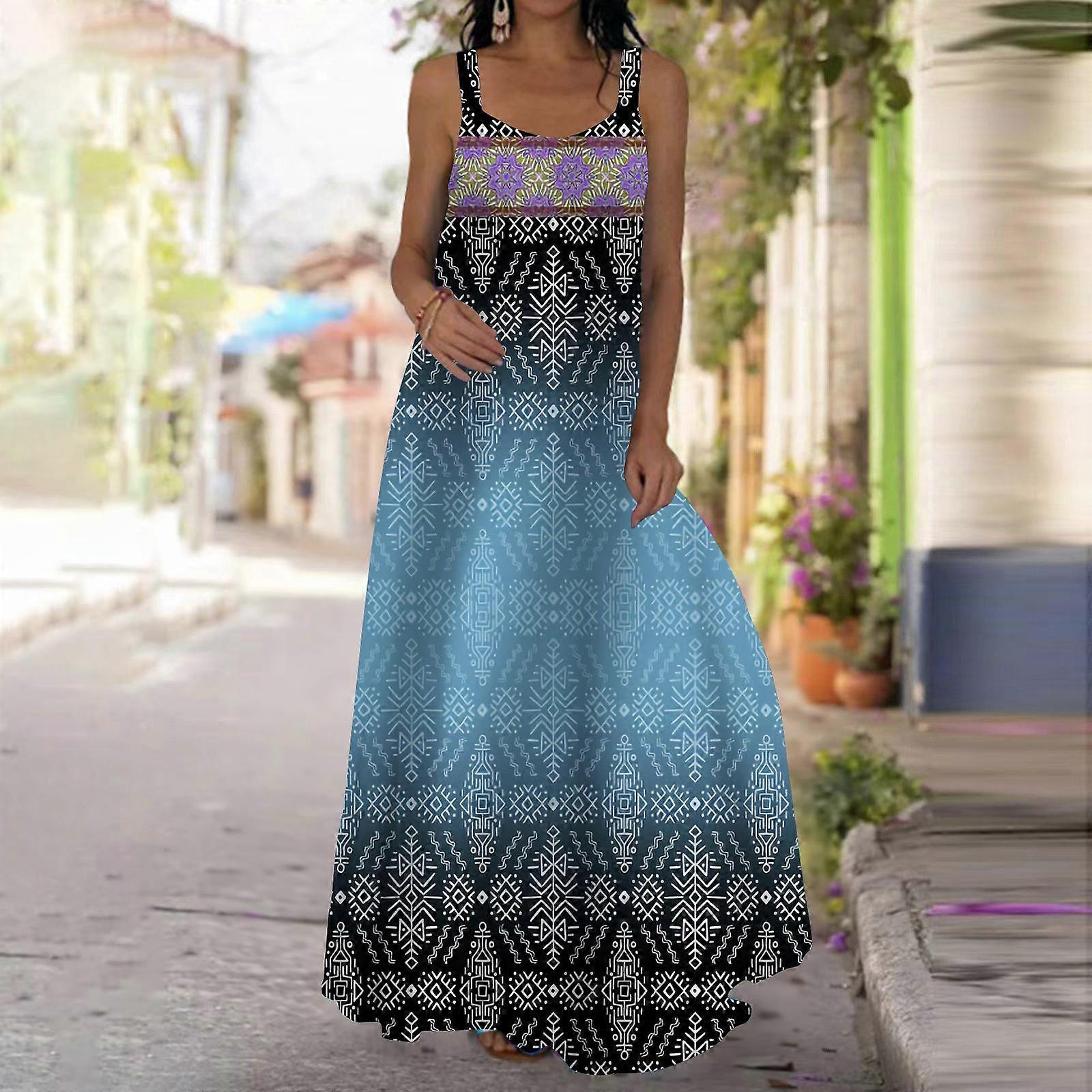Dam Underklänning Maxi Lång klänning Gradient Färg Symbol Tryck Klänning Vår & Sommar V-hals Fritid Semester