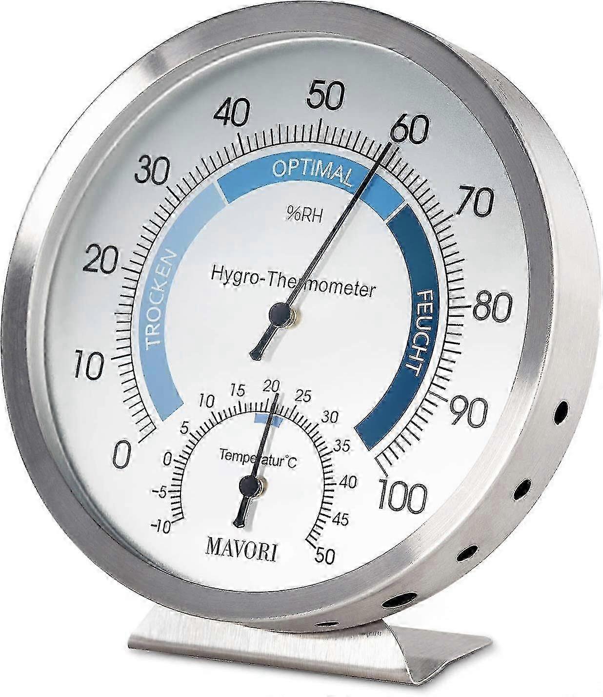 Innendørs analogt hygrometertermometer - fuktighetsmåler i rustfritt stål og romtermometer